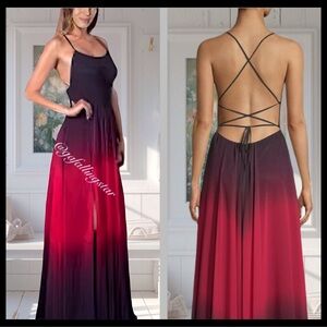 Betsy & Adam Adjustable Ombre Floor Length Corset Back Gown